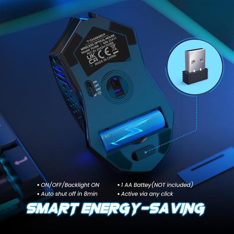 T-DAGGER Wireless Gaming Mouse- USB Cordless PC Accessories Computer Mice with LED Backlit, Ergonomic Gamer Laptop Mouse with 7 Silent Buttons, 5 Adjustable DPI Plug & Play for PC - Image 4